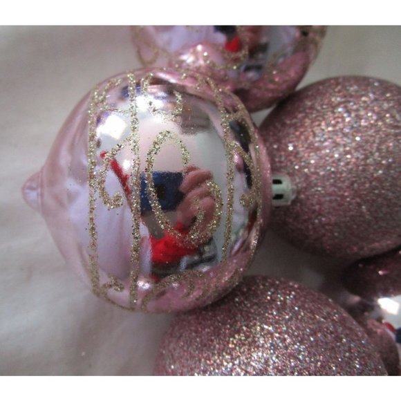 Assorted Light Pink Shatterproof Ornaments Glitter Glossy Scroll GUC Twelve - Picture 9 of 15